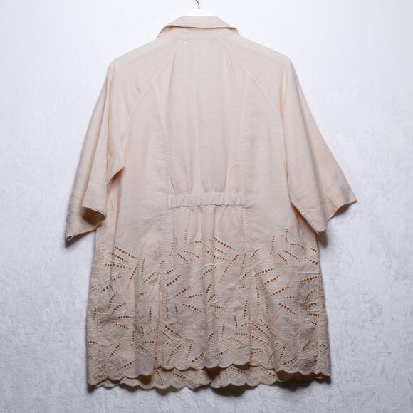 CHICOS Linen Eyelet Lace Zip Up Lightweight Jacket Blush Pink Sz 2 US L/12 - Picture 5 of 8